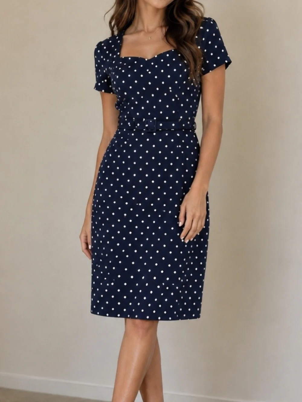Eva Mendes for New York & Company Navy Polka Dot Belted Dress